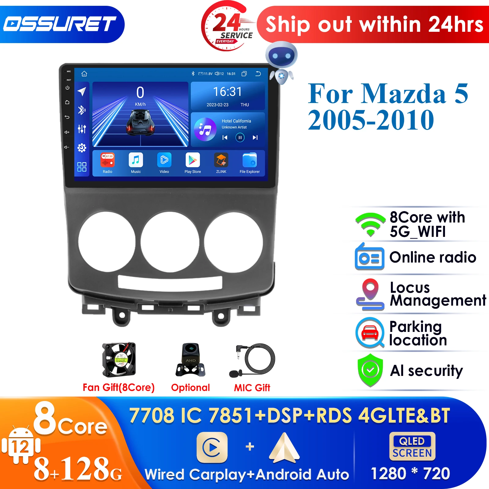 

Carplay 4G-LTE 9'' AI System 2 Din Android Car Multimedia Player for Mazda 5 2005 -2010 Navigation GPS 2din Autoradio DSP Stereo