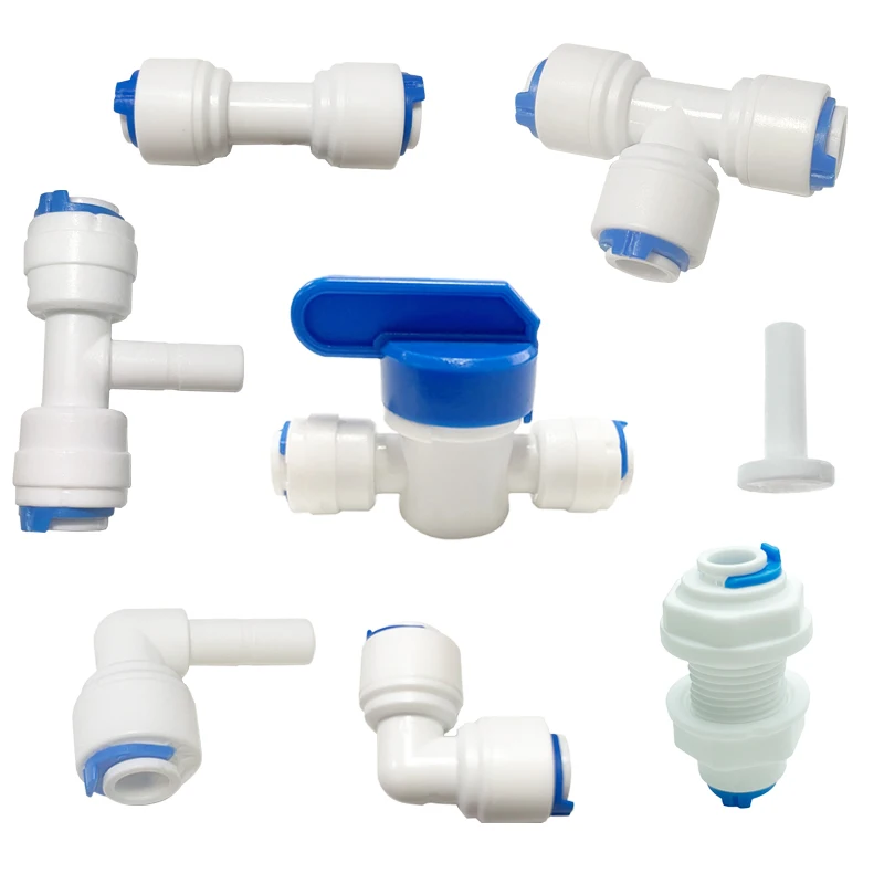 

Reverse Osmosis Quick Coupling 1/4" Tee Y Connector 2 Way Equal Elbow Straight Check Valve RO Water Filter Plastic Pipe Fittings
