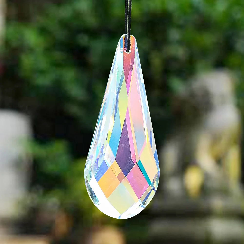 

75MM Laser Faceted Prism Water Droplets Teardrops Glass Crystal Pendant AB Color Rainbow Aurora Sun Catcher Chandelier Hanging