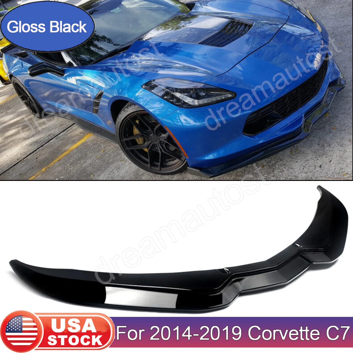 

Replacement Front Lip Spoiler Splitter For 2014-2022 C7 Corvette Z06 STG Stage 3 Gloss Black Protector Body Kit