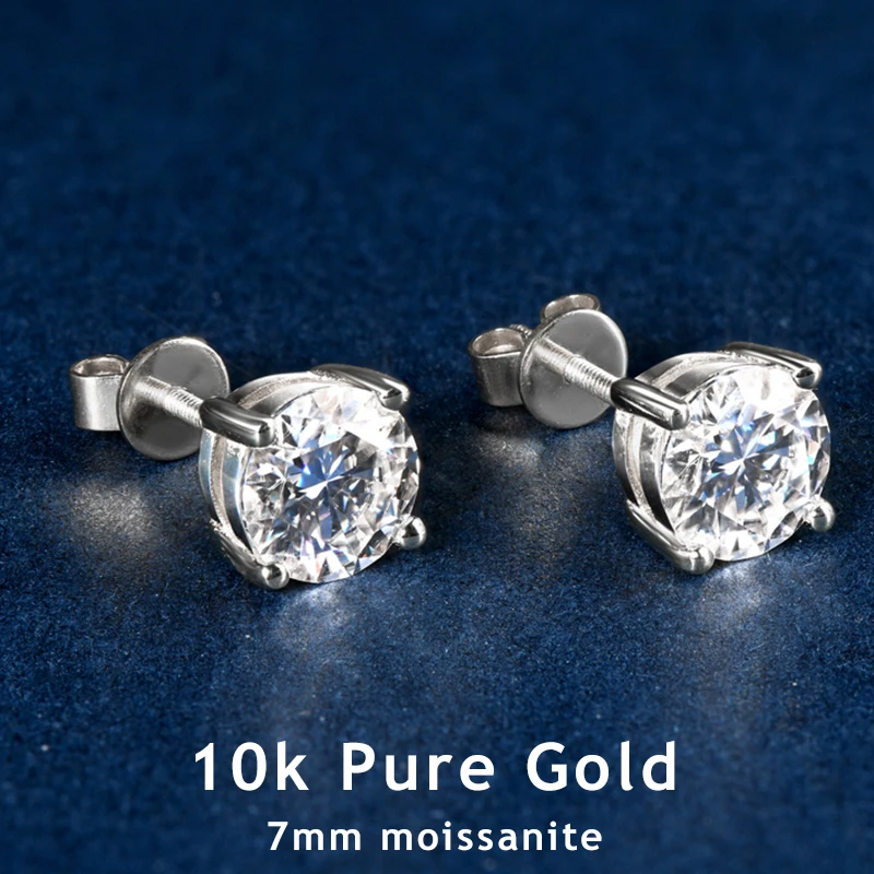 

AINUOSHI Certified 10K Pure Gold Screw Back Earring 7mm 1.2ct Four Claw Moissanite Earrings for Women Sparkling Jewelry Gift