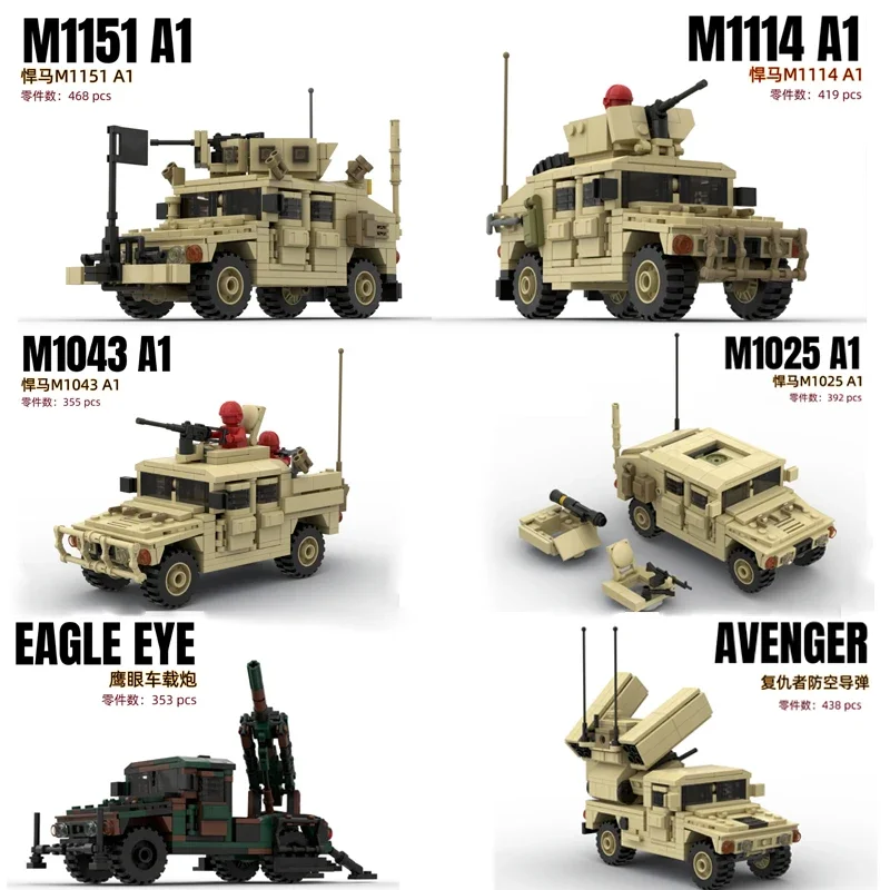 

Строительные блоки MOC, бронированный автомобиль-Хаммер, модель штурмового автомобиля M1151 WW2, военное оружие, американские солдаты, фигурки, кирпичи, детские игрушки