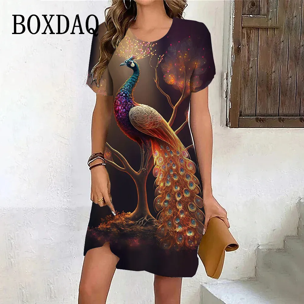 Oversized Women's Dress Summer O-Neck Short Sleeve Dress Fashion 3D Peacock Print Clothes Casual Dress For Women Pullover 2024
Oversized Women's Dress Summer O-Neck Short Sleeve Dress Fashion 3D Peacock Print Clothes Casual Dress For Women Pullover 2024