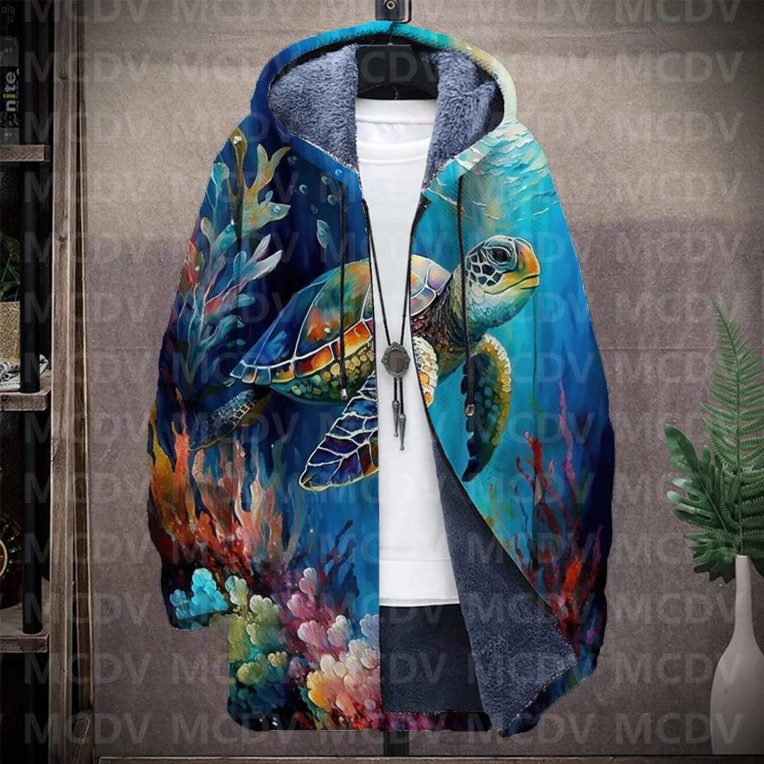 Men's Retro Print Plush Thick Long-Sleeved Coat Cardigan Sea Turtle 3D Prined Fleece Hooded Overcoat Unisex Thick Warm Jacket
Men's Retro Print Plush Thick Long-Sleeved Coat Cardigan Sea Turtle 3D Prined Fleece Hooded Overcoat Unisex Thick Warm Jacket