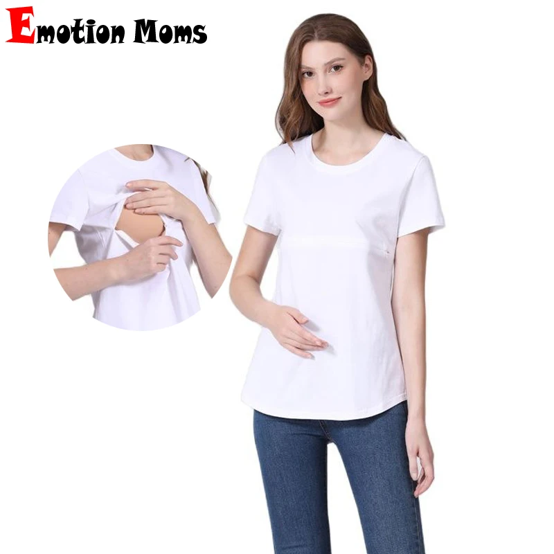 

2024 Summer Breastfeeding Clothes Maternity T Shirt Short Sleeve Cotton Lactation Tops Zip Nursing Tees For Pregnant Women
