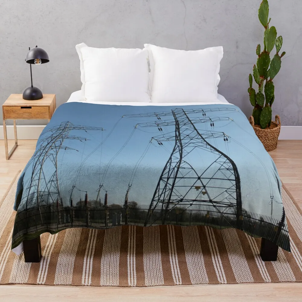 

electricity pylons Throw Blanket For Decorative Sofa Luxury Thicken Soft Furry for winter Blankets