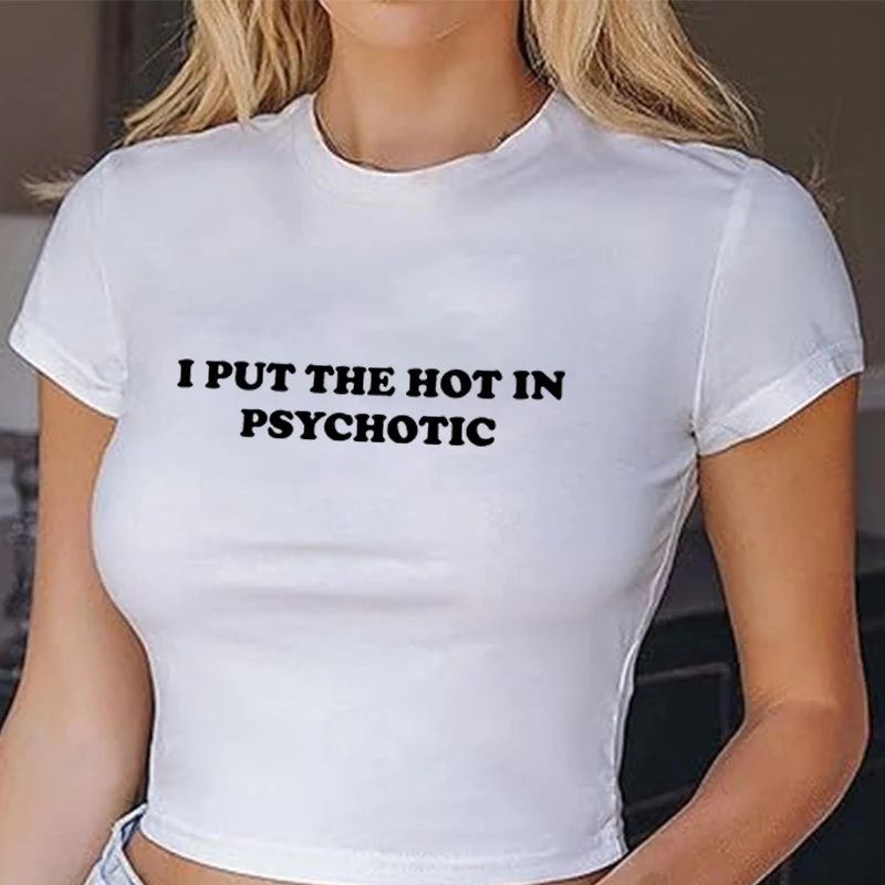 I Put the Hot in Psychotic Monogram Women's Vintage T-Shirt Y2k Cropped Top Cute Baby T-Shirt 2000s E-Girl Streetwear Summer Tee
I Put the Hot in Psychotic Monogram Women's Vintage T-Shirt Y2k Cropped Top Cute Baby T-Shirt 2000s E-Girl Streetwear Summer Tee