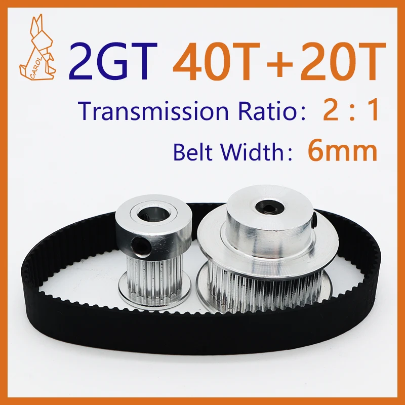 

GT2 Timing Belt Pulley Set 40T 20T Reduction 2:1 Belt Width 6mm 40Teeth 20Teeth 2GT Synchronous Wheel 3D Printer Parts Belt Kit