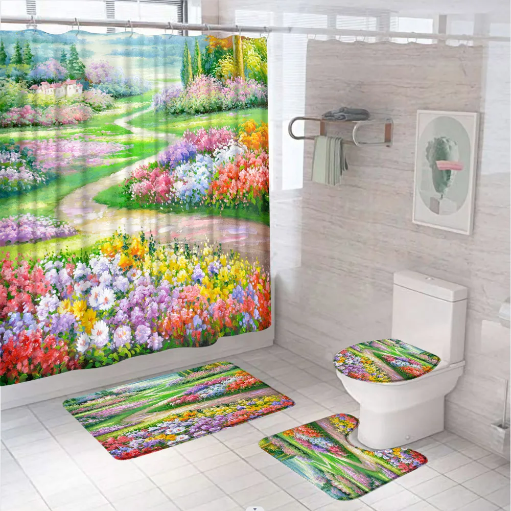 Oil Painting Floral Rural Path Fabric Shower Curtain Sets Flower Country Scenic Bathroom Curtains Bath Mat Rug Lid Toilet Cover
Oil Painting Floral Rural Path Fabric Shower Curtain Sets Flower Country Scenic Bathroom Curtains Bath Mat Rug Lid Toilet Cover