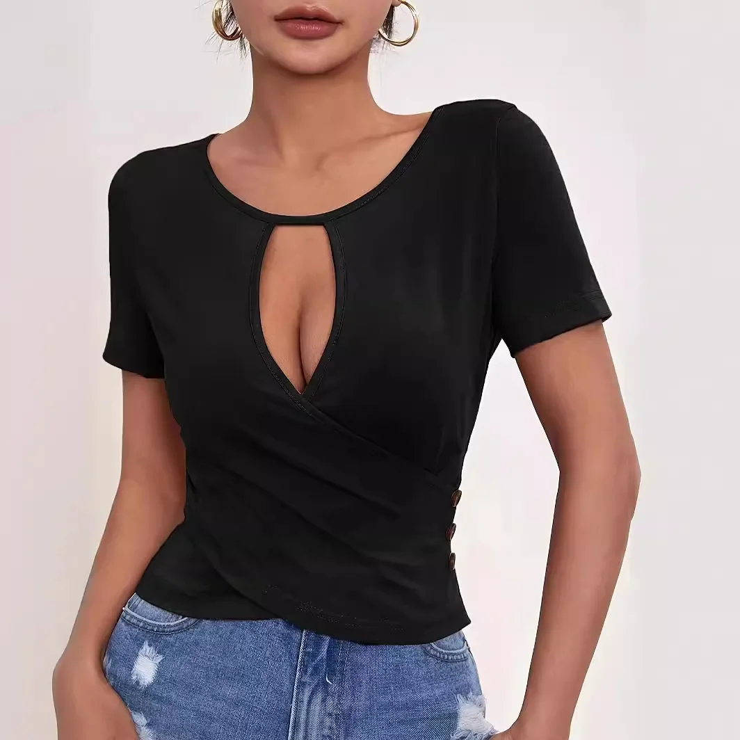 Women's clothing 2024 new sexy hollow button slim fit casual short style temperament short sleeved T-shirt top YBF46-3
Women's clothing 2024 new sexy hollow button slim fit casual short style temperament short sleeved T-shirt top YBF46-3