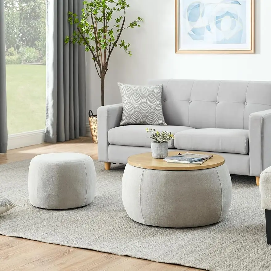 2-Piece Set Round Chenille Storage Ottoman, Equipped with a Drum Shaped Small Stool, Storage Space
2-Piece Set Round Chenille Storage Ottoman, Equipped with a Drum Shaped Small Stool, Storage Space