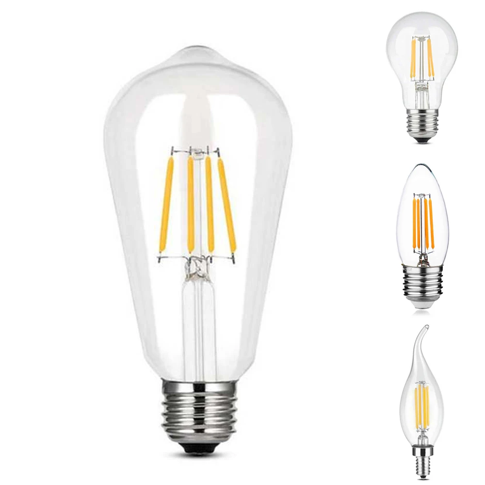 

Edison Led Bulb E27/E14 Vintage Led Light Bulb 220V 4W Warm White Tungsten Transparent Glass 360 Degree Energy Saving Safety