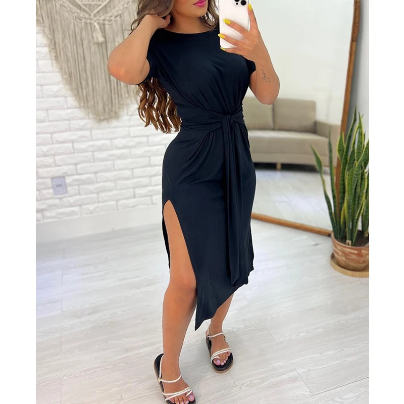 Fashion Summer Dress Women's Cotton Toe Short Sleeve Round Neck A-line Dress Elegance Casual Split Sheath Bodycon Dress
Fashion Summer Dress Women's Cotton Toe Short Sleeve Round Neck A-line Dress Elegance Casual Split Sheath Bodycon Dress