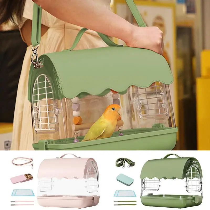 

Bird Carrier Backpack Breathable & Portable Pet Travel Carrier Parrot Cockatiel Cage With Food Tray Two Diaper Pads Dual Straps