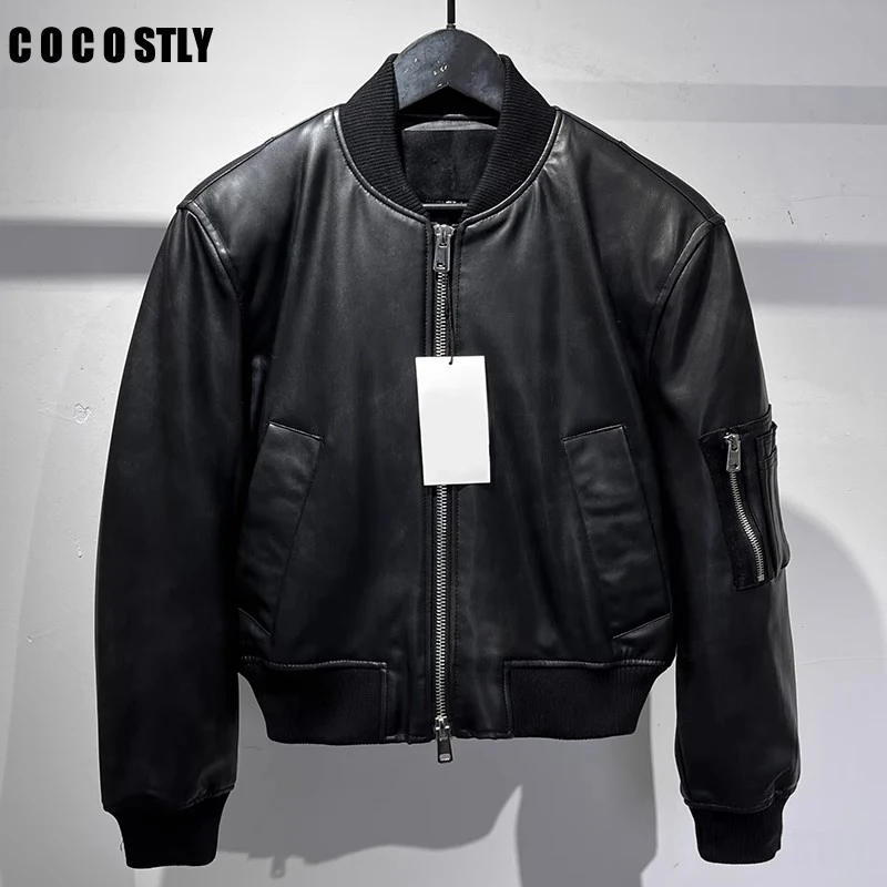 

Cocostly 2024 Winter Women Faux Leather Stand Collar Bomber Jacket Female Casual Loose Zip Add Cotton Short PU Motorcycle Coats