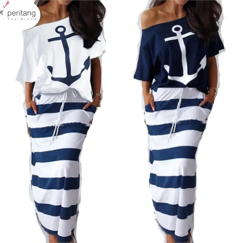 Women Off Shoulder Blouses T-shirt & Striped Maxi Summer Slim Slash Neck 2 Pieces Sets Female Casual Ankle-Length Female Dress
Women Off Shoulder Blouses T-shirt & Striped Maxi Summer Slim Slash Neck 2 Pieces Sets Female Casual Ankle-Length Female Dress