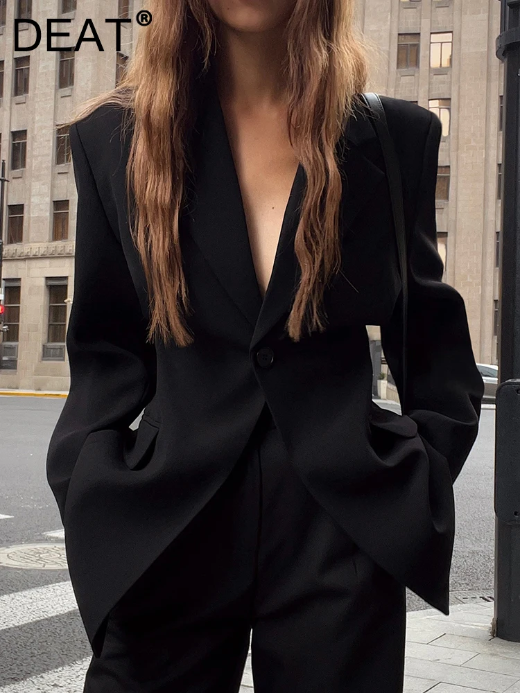DEAT Fashion Women Blazer Coat Notched Collar Single Breasted Long Sleeve Folds Waist Black Suit Jackets Autumn 2023 New 7AB469
DEAT Fashion Women Blazer Coat Notched Collar Single Breasted Long Sleeve Folds Waist Black Suit Jackets Autumn 2023 New 7AB469