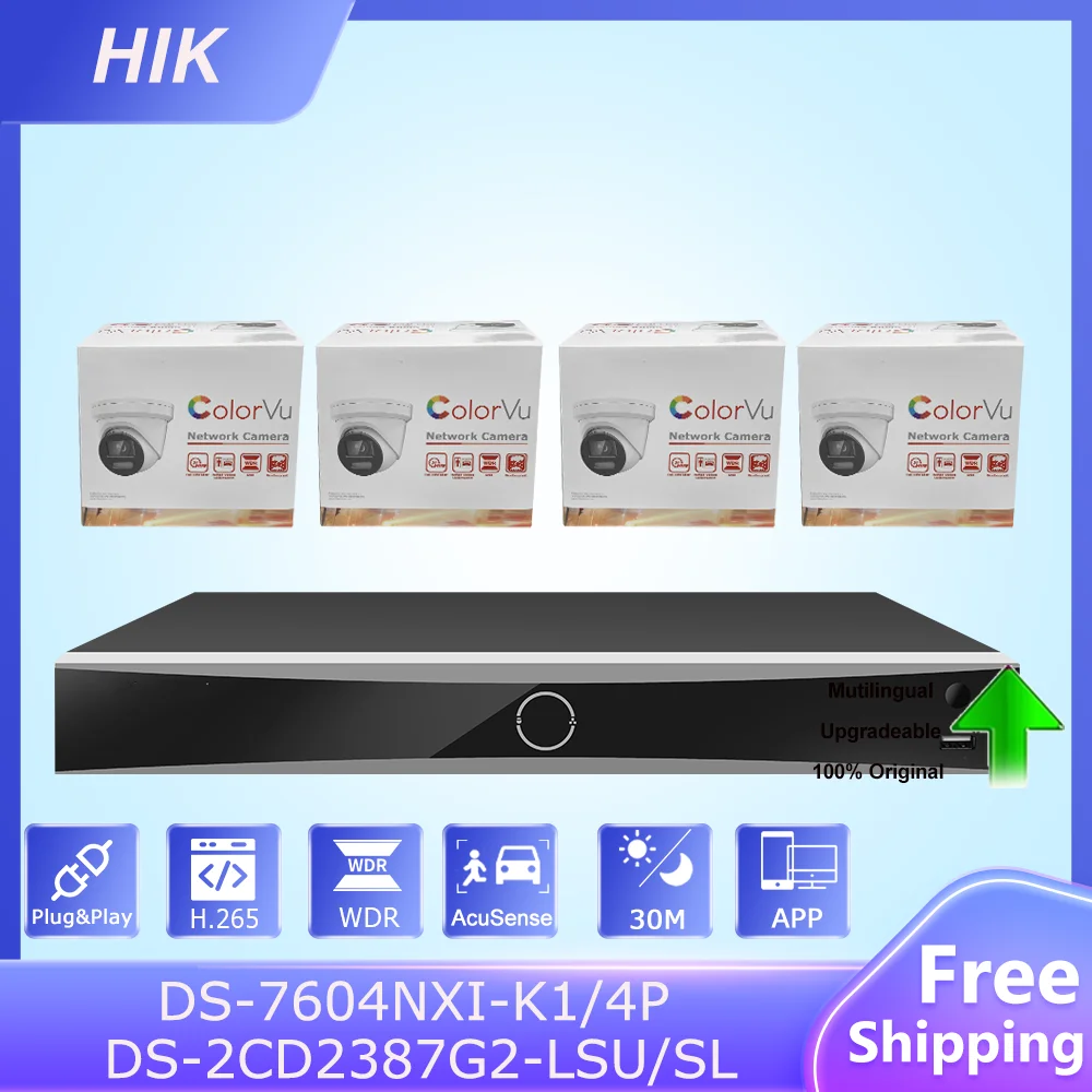 

Hik 4K Acusense CCTV Kits 4CH DS-7604NXI-K1/4P 8MP ColorVu IP Camera DS-2CD2387G2-LSU/SL Security protection Surveillance System
