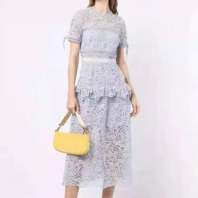 Women's Hollow out embroidered dress high waist fashion Elegant temperament lady midi dress
Women's Hollow out embroidered dress high waist fashion Elegant temperament lady midi dress