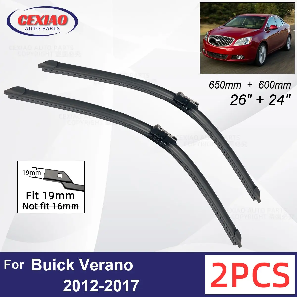 

Car Wiper For Buick Verano 2012-2017 Front Wiper Blades Soft Rubber Windscreen Wipers Auto Windshield 26"+24" 650mm + 600mm