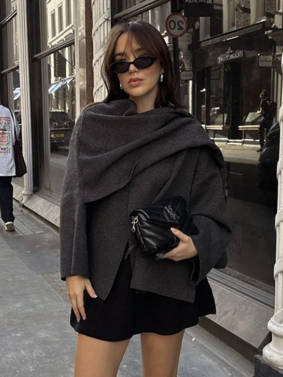 Elegant Asymmetrical Solid Color Coats Women Autumn Winter Warm Long Sleeve Chic Scarf Collar Jackets Fashion Casual Overcoats
Elegant Asymmetrical Solid Color Coats Women Autumn Winter Warm Long Sleeve Chic Scarf Collar Jackets Fashion Casual Overcoats