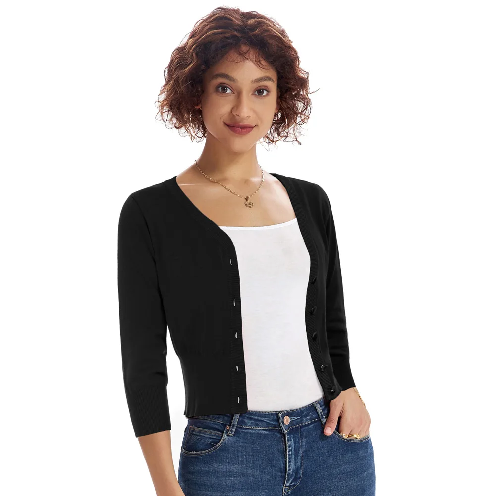 BP Women Cropped Cardigan 3/4 Sleeve V-Neck Button-up Sweater Slim Fit Vintage Black Knitwear Lady Casual Streetwear Clothing
BP Women Cropped Cardigan 3/4 Sleeve V-Neck Button-up Sweater Slim Fit Vintage Black Knitwear Lady Casual Streetwear Clothing