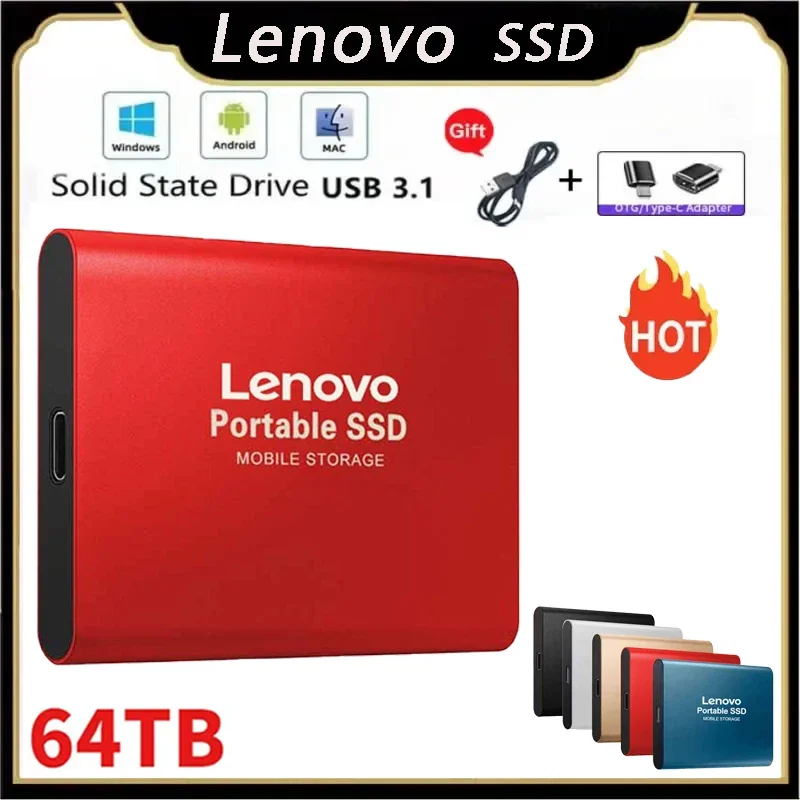 

Внешний жесткий диск Lenovo SSD 1 ТБ 64 ТБ высокоскоростной твердотельный накопитель USB 3. 0 Type-C Интерфейс массовое хранилище жесткий диск для ноутбука