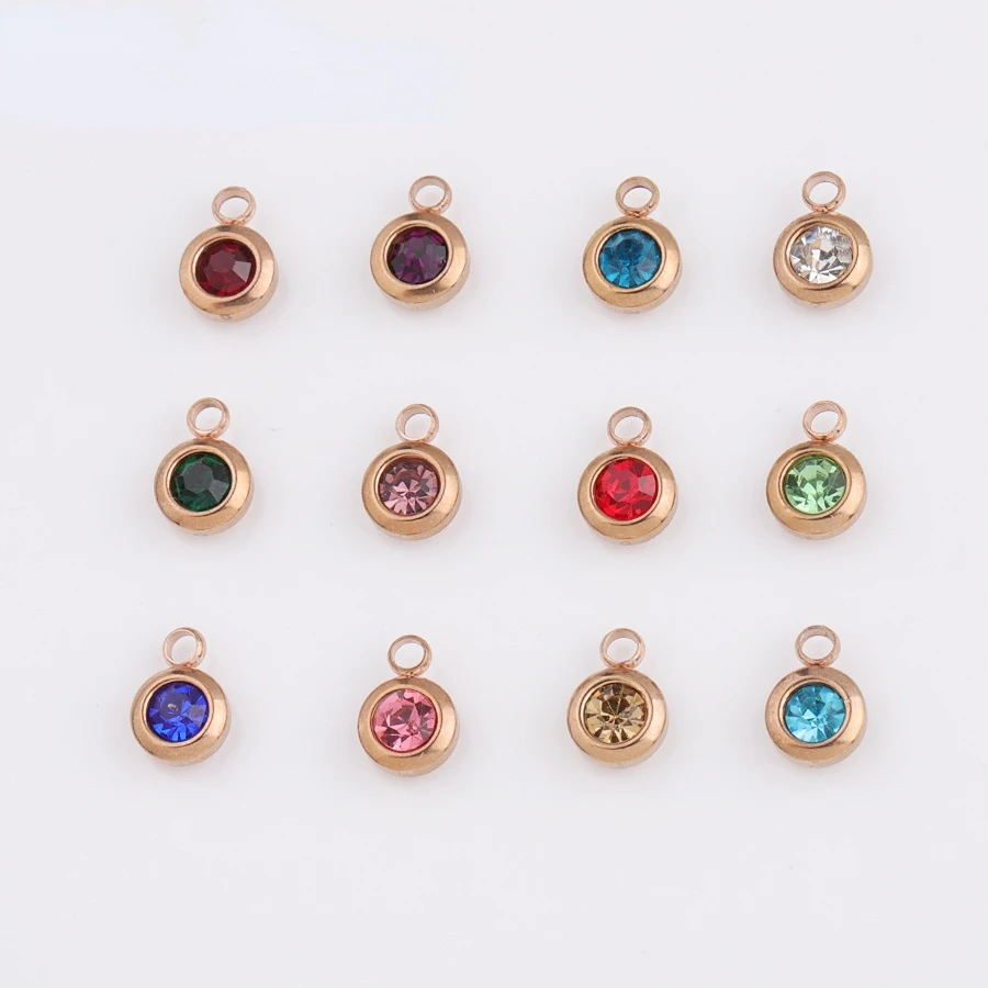 

30pcs Birthstone Charms Rose Gold 6.5mm, Crystal Charm, Birthstone Drops Pendants, Rhinestones Month Birthstone Gemstone For DIY