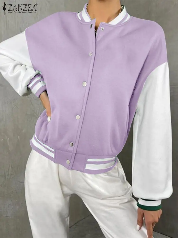 

Шикарная бейсбольная куртка ZANZEA в стиле хип-хоп, Женская куртка-бомбер с цветными блоками, Осенние уличные пальто, новинка 2023, Повседневная Свободная верхняя одежда в студенческом стиле