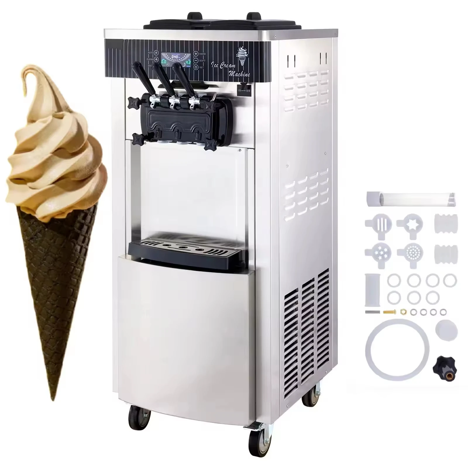 Soft Ice Cream Machine 2200W Stainless Steel Soft Serve Ice Cream Machine Standing Model with LED Display Auto Clean
Soft Ice Cream Machine 2200W Stainless Steel Soft Serve Ice Cream Machine Standing Model with LED Display Auto Clean