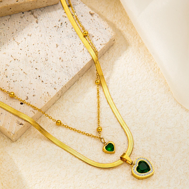 ANENJERY 316L Stainless Steel Emerald Love Heart Necklace Bracelet Earring For Women Vintage Jewelry Set Gifts ANENJERY 316L Stainless Steel Emerald Love Heart Necklace Bracelet Earring For Women Vintage Jewelry Set Gifts