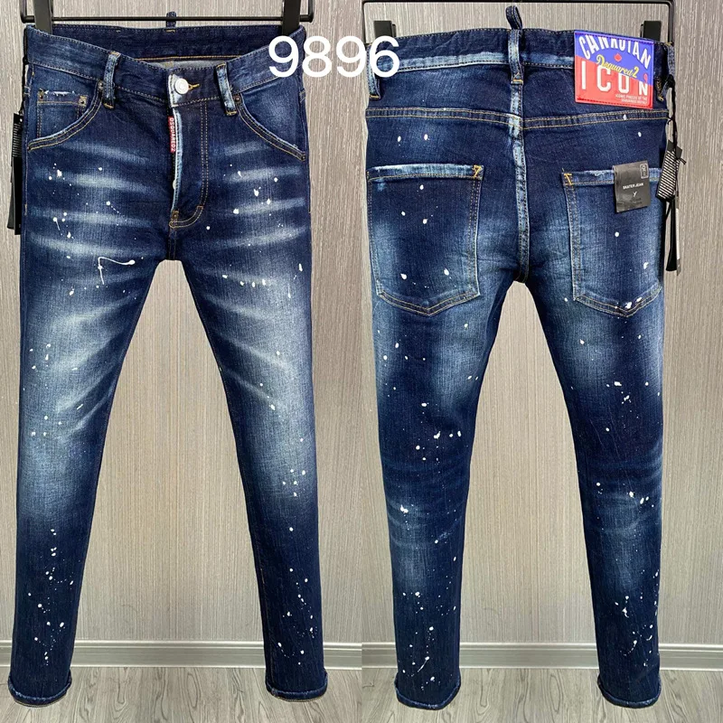 

Мужские джинсовые брюки в горошек, прямые белые джинсы в итальянском стиле, модель 2023D2, 9896