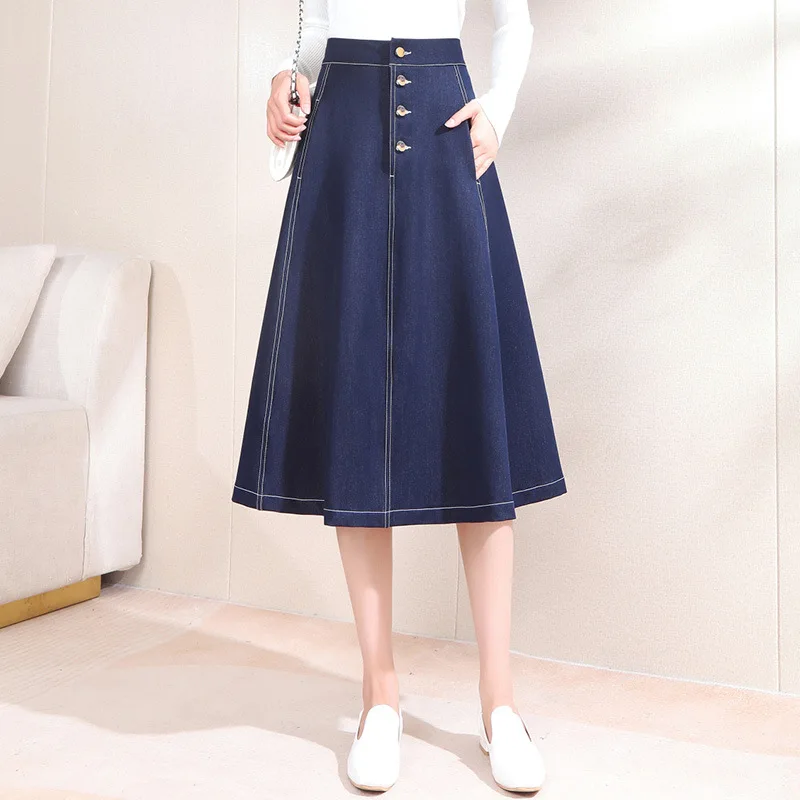 

M-4XL Denim A Line Skirt Korean Fashion Casual Skirts for Woman Faldas Para Mujeres Summer Spring New Midi Saias Kawaii Jupe