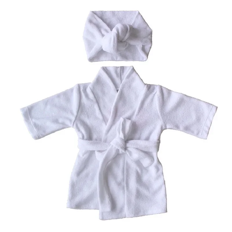 

Newborn Baby Boy Girl Robe Set 100% Cotton Toweling Terry Infant Bathrobe Hooded Sleeprobe With Headwear Home Suit 0-2Y