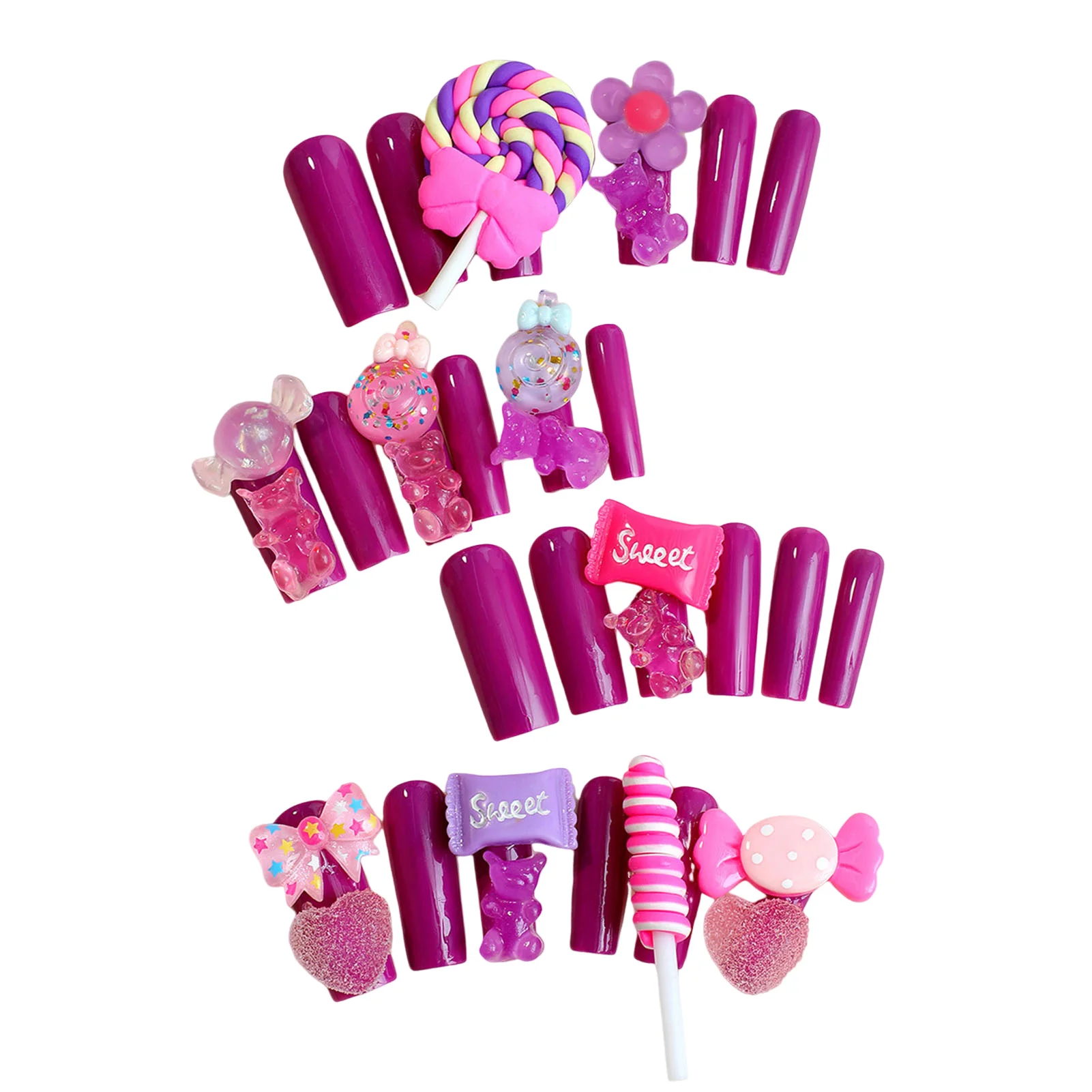 Long Purple False Nails with 3D Bear Candy Setting Full Cover Square Artificial Nail Tips for Hot Girl Dress Matching
Long Purple False Nails with 3D Bear Candy Setting Full Cover Square Artificial Nail Tips for Hot Girl Dress Matching