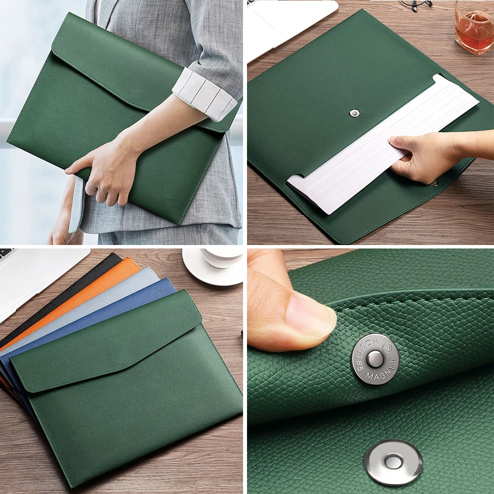 

Documents Pouch File Bag PU Leather Snap Closure A4 File Pocket File Folder Stationery Dustproof Business Office School New 2023