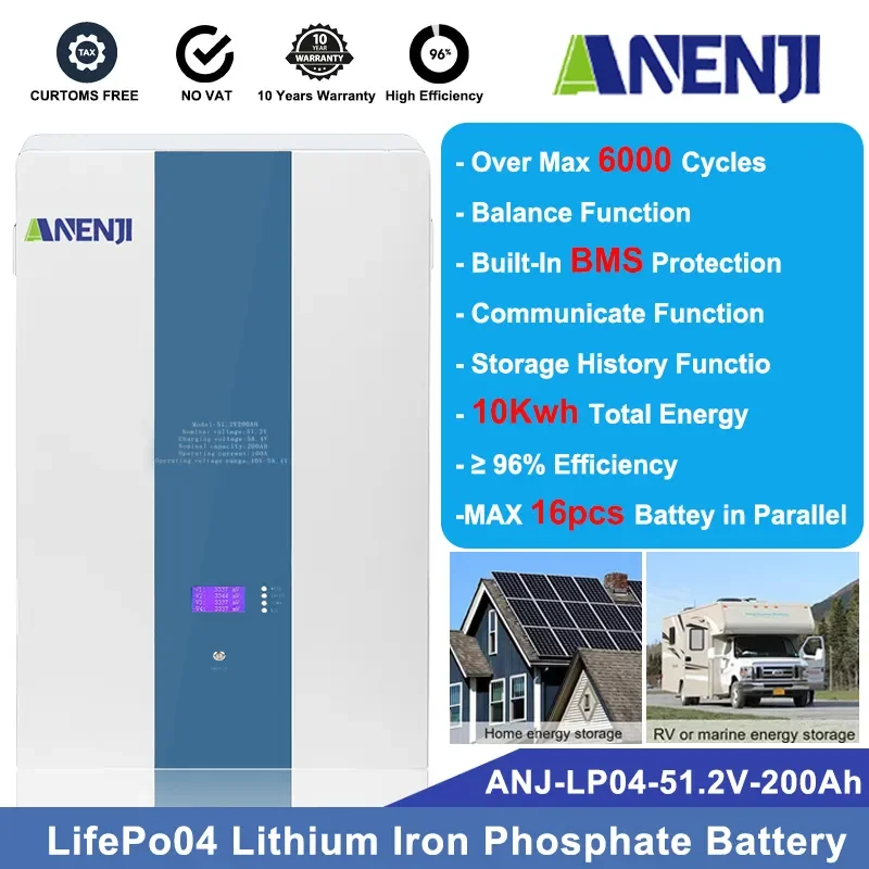 48V Powerwall 51.2V 200Ah LiFePO4 Battery 6000+ Cycle CAN RS485 Built-in BMS 10KWH for PV Solar Panels Off/On Grid 16 Parallel
48V Powerwall 51.2V 200Ah LiFePO4 Battery 6000+ Cycle CAN RS485 Built-in BMS 10KWH for PV Solar Panels Off/On Grid 16 Parallel