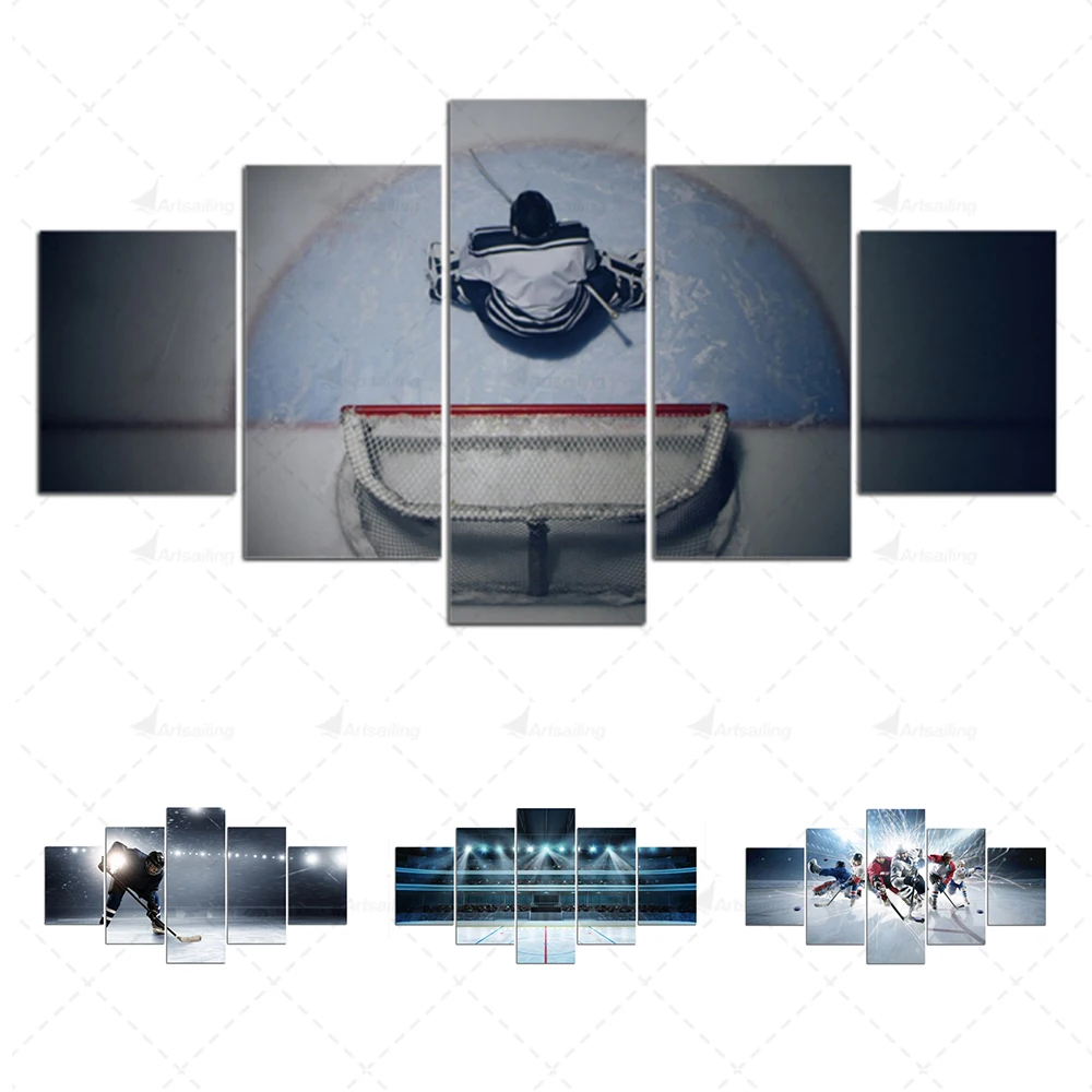 5 панелей Хоккей с шайбой Настенная картина спортивные настенные картины для