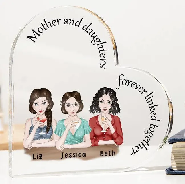 

Mother Daughter Print Acrylic Block Heart Plaque Durable Christmas Mothers Day Gift for Mom Daughter Desktop Keepsake Home Decor