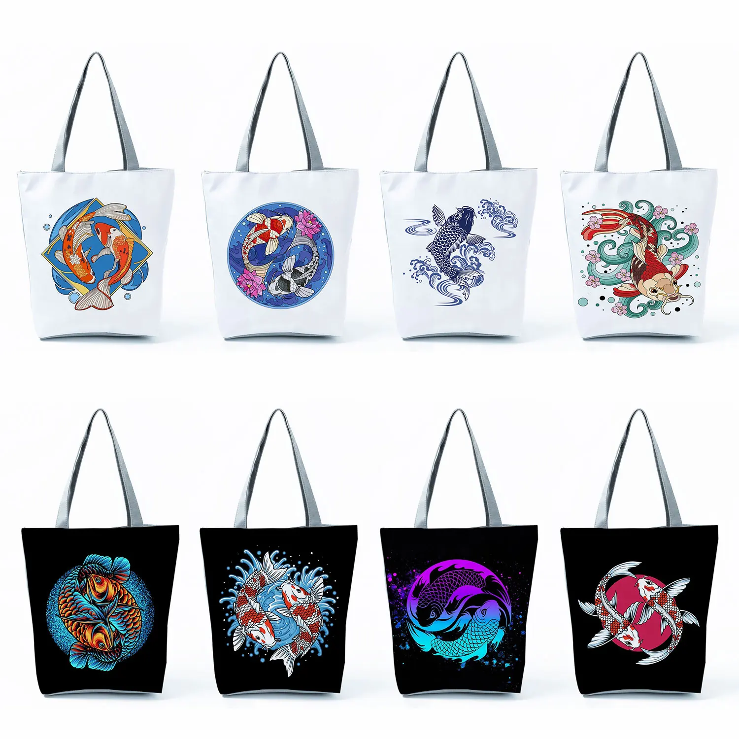 High Capacity Ladies Shopping Bag Travel Handbags Eco Friendly Chinese Style Koi Print Portable Foldable Women's Shoulder Bag
High Capacity Ladies Shopping Bag Travel Handbags Eco Friendly Chinese Style Koi Print Portable Foldable Women's Shoulder Bag