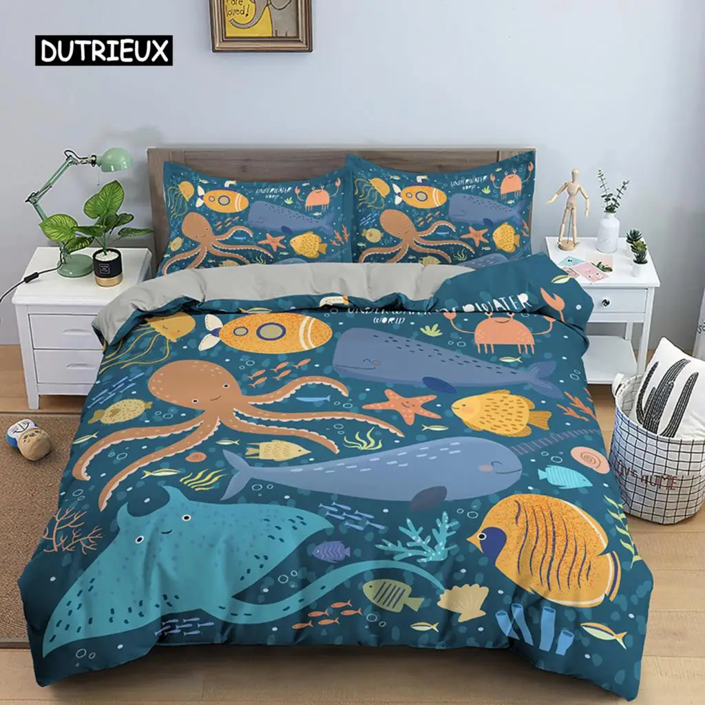 Ocean Duvet Cover Set King Queen Sea Marine Twin Bedding Set Underwater Animal Cartoon Octopus Dolphin Polyester Quilt Cover
Ocean Duvet Cover Set King Queen Sea Marine Twin Bedding Set Underwater Animal Cartoon Octopus Dolphin Polyester Quilt Cover