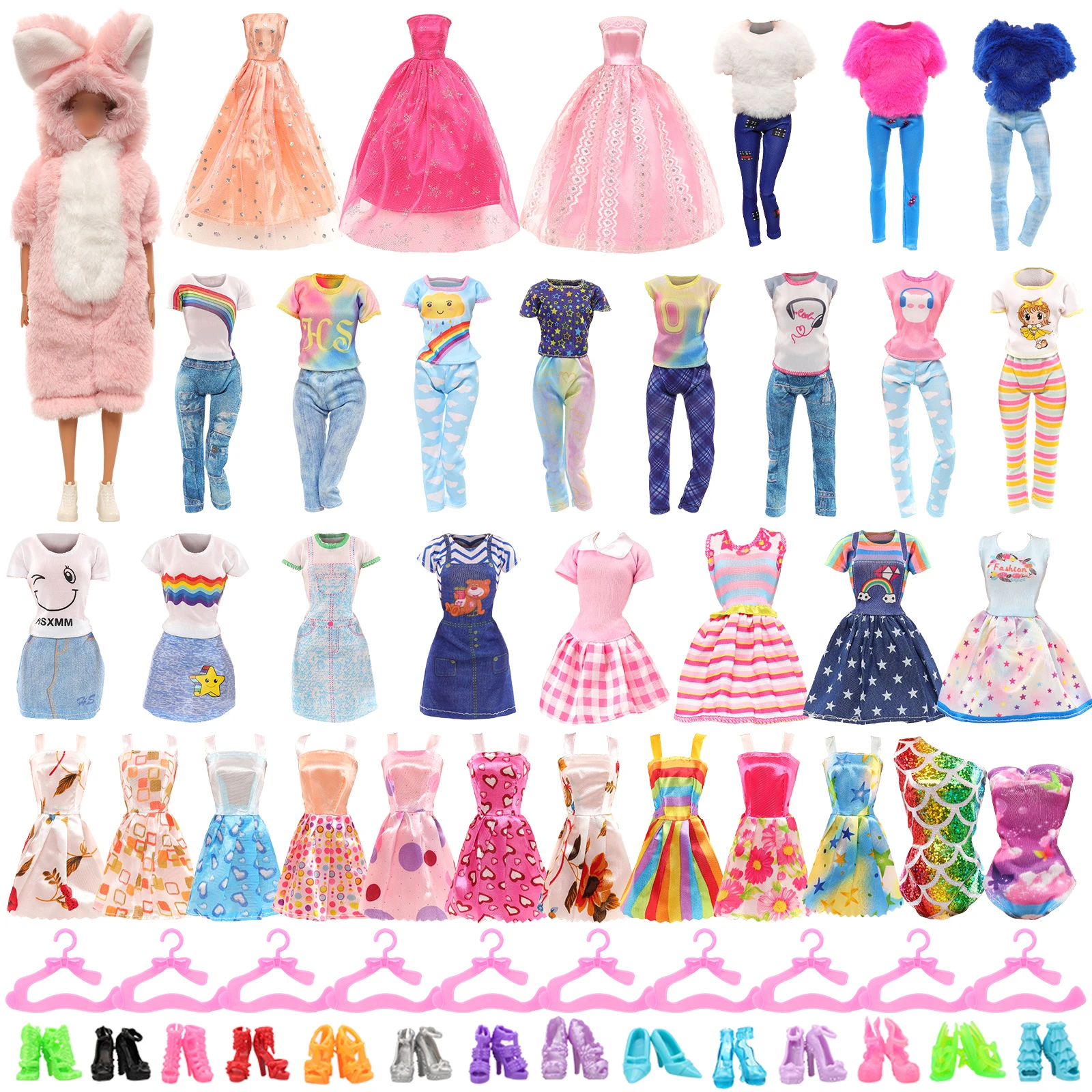 Barwa Kawai Rabbit Series Doll Clothes 38 Pcs=1 Rabbit Jumpsuit+4 Top pant+1 Trouser+11 Skirts+2 Swimsuits+10 Hangers+10 Shoes 
Barwa Kawai Rabbit Series Doll Clothes 38 Pcs=1 Rabbit Jumpsuit+4 Top pant+1 Trouser+11 Skirts+2 Swimsuits+10 Hangers+10 Shoes