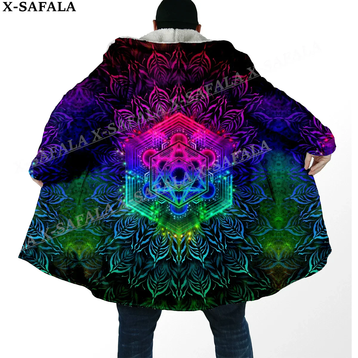 

Hippie Psychedelic Colorful Trippy 3D Print Dream Cloak Thick Warm Hooded Men Overcoat Coat Windproof Fleece Cape Robe Blanket-1