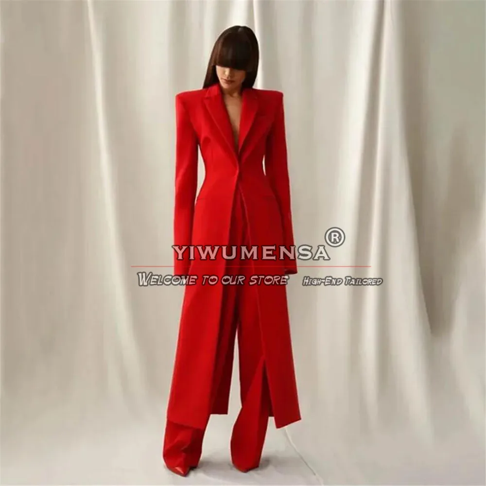 

Red Modern Women Suit 2 Pieces Sets Long Jacket Pants Ankle-Length Mother's Dresses Tailored Vestidos De Fiesta Elegantes 2024