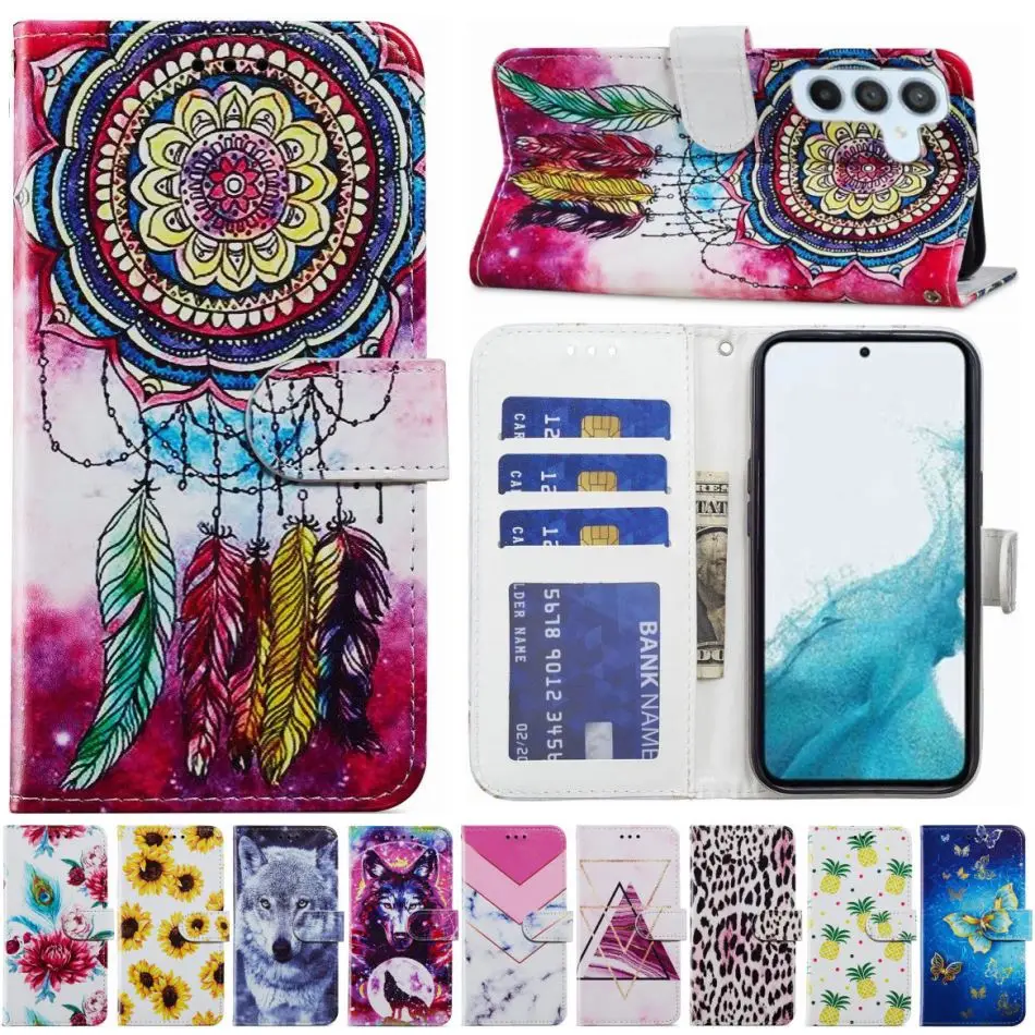 

Cute Painted Phone Case For Samsung Galaxy A6 A7 A8 Plus 2018 J3 J5 J7 2016 A3 A5 2017 J750 Wallet Card Slots Protect Coque D18E