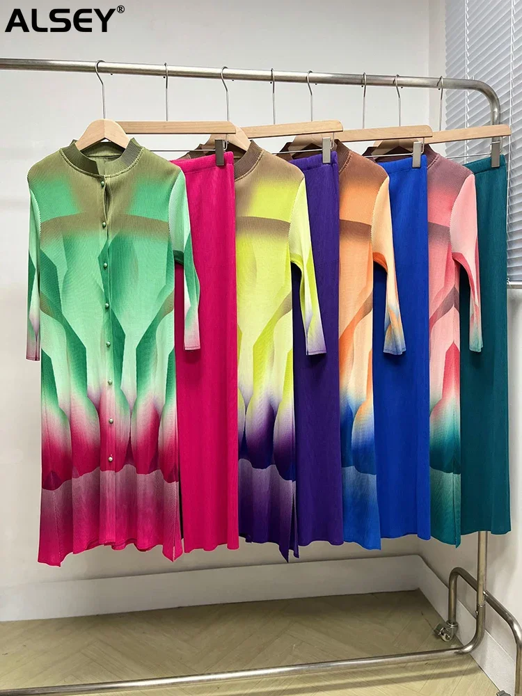 ALSEY Miyake Pleated Contrast Color Print Two Piece Set for Women Summer New Fashion Single Breasted Tops Wide Leg Pants Sets
ALSEY Miyake Pleated Contrast Color Print Two Piece Set for Women Summer New Fashion Single Breasted Tops Wide Leg Pants Sets