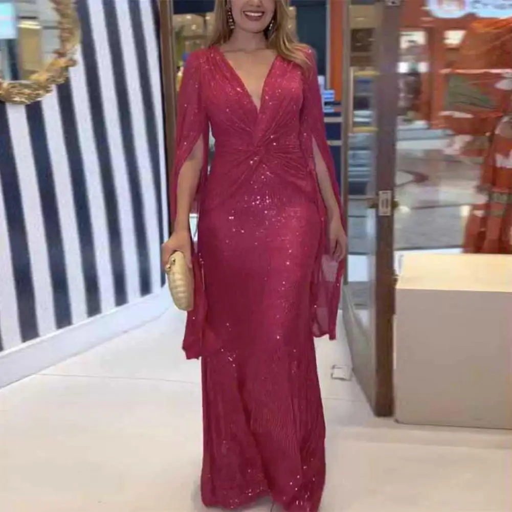 Elastic Women Dress Elegant Sequin Maxi Dress with V Neck Split Sleeves for Women Slim Fit Waist Knot Pleated Evening for Prom
Elastic Women Dress Elegant Sequin Maxi Dress with V Neck Split Sleeves for Women Slim Fit Waist Knot Pleated Evening for Prom