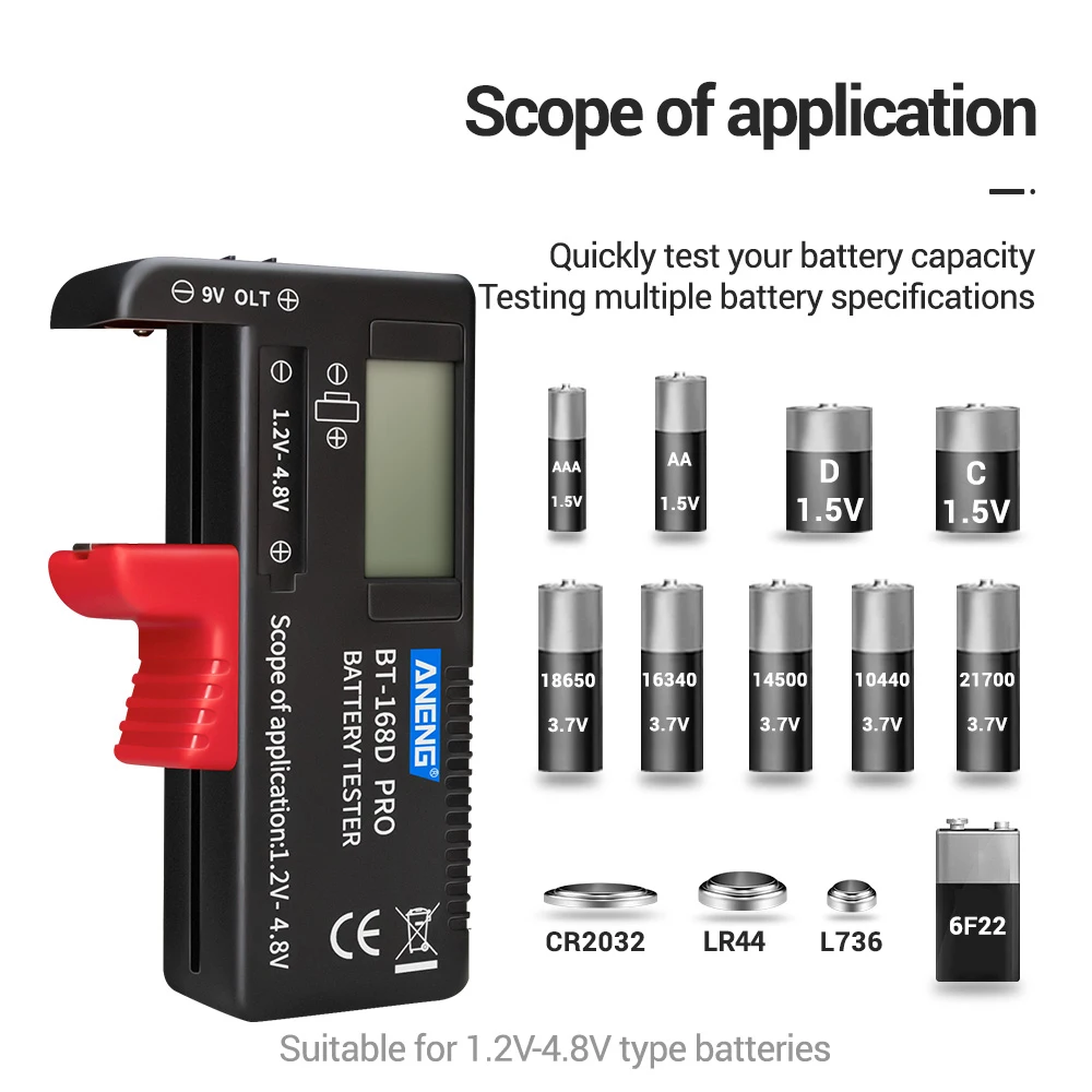 BT-168 AA/AAA/C/D/9V/1.5V batteries Universal Button Cell Battery Colour Coded Meter Indicate Volt Tester Checker BT168 Power
BT-168 AA/AAA/C/D/9V/1.5V batteries Universal Button Cell Battery Colour Coded Meter Indicate Volt Tester Checker BT168 Power