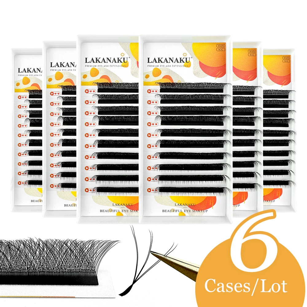 

LAKANAKU 6D W Eyelashes Extension Volume Fans 6 Trays Cilios W Shape Lashes Natural Soft Make-up Fans