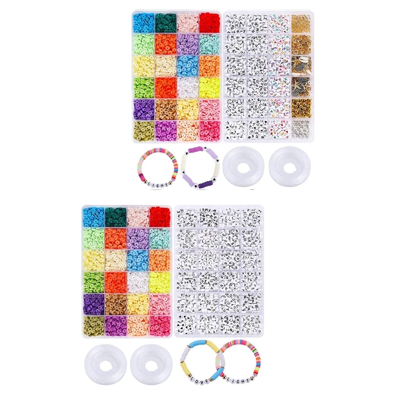 

Clay Beads Multi Colors Flat Round Spacer Beads with Pendant for DIY Jewelry Making Bracelets